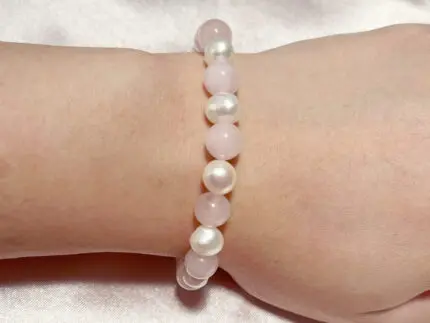Rose Quartz and White Pearls Bracelet (18-20cm)