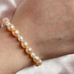 Natural Freshwater Orange & White Pearl Elastic Bracelet – Baroque Pearl Stretch Bracelet for Women, Handmade Pearl Jewelry