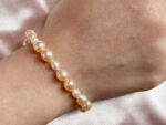 Natural Ribbon Orange Pearls and White Pearls Bracelet – Bild 2