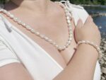 Natural White Freshwater Pearl Jewelry Set – Necklace & Bracelet, Hand-Knotted, 4–9 mm Pearls