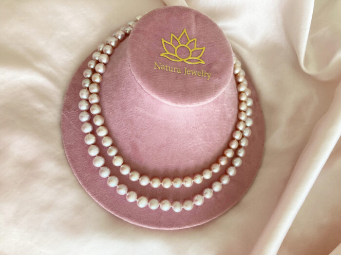 Natural Round Light Lavender Pearls Necklace (75cm) - Image 3