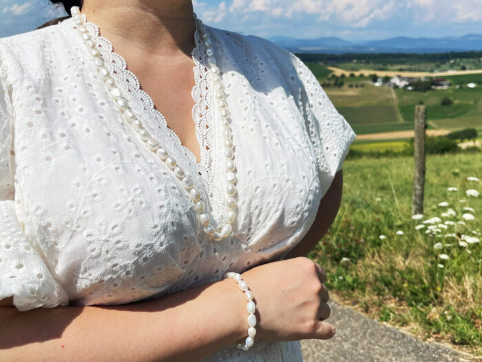 Natural White Pearls Necklace and Bracelet Set (80cm & 18cm) – Bild 2