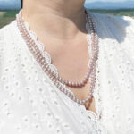 Weiche Lavendel-Süßwasserperlenkette – 115 cm, handgeknüpft, 5–6 mm Perlen