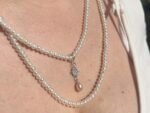 Sparkling Snow Necklace and Earrings Set with 3mm Natural Pearls Necklace