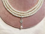 Sparkling Snow Necklace and Earrings Set with 3mm Natural Pearls Necklace - Image 3