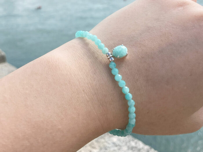 Natural Amazonite Bracelet with S925 Sterling Silver Amazonite Pendant – Handcrafted Gemstone Jewelry - Image 1