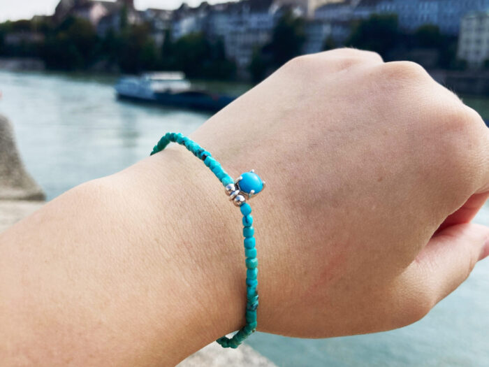 Natural Turquoise Bracelet with S925 Sterling Silver Pendant – Handcrafted Gemstone Jewelry - Image 1