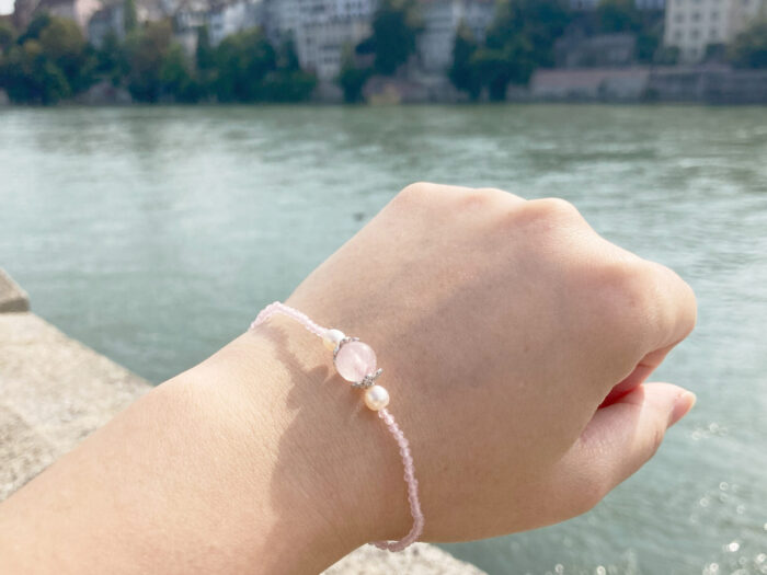 Natural Rose Quartz Bracelet with Freshwater Pearls – Handcrafted Gemstone Jewelry - Image 1
