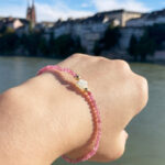 Natural Pink Tourmaline Bracelet with Mother of Pearl Rose – Handcrafted Gemstone Jewelry