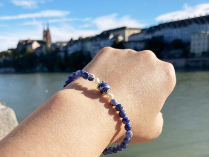 Natural Sodalite with Pearls & S925 Silver Bracelet – Handcrafted Gemstone Jewelry - Image 1