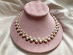 Double-Strand Natural Pink Freshwater Pearl Necklace 42cm – 8mm Beads with Rose S925 Sterling Silver Clip - Image 2