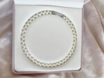 Double-Strand Natural White Freshwater Pearl Necklace 42cm – 8mm Beads with Rose S925 Sterling Silver Clip - Image 3