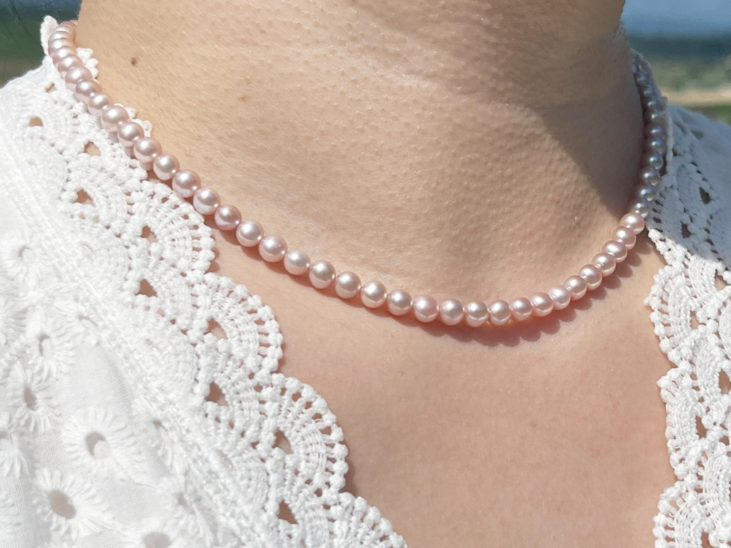 IMG_9928b Natural Purple Freshwater Pearl Necklace with Rose S925 Silver Clasp – 42cm - Image 1