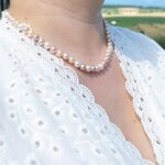 Natural Purple, Pink & White Freshwater Pearl Necklace 43cm – 8mm Beads with Rose S925 Sterling Silver Clip