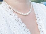Natural White Freshwater Pearl Necklace 41cm – 6–10mm Beads with Rose S925 Sterling Silver Clip