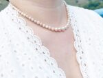 Natural Pink Freshwater Pearl Necklace 41cm – 6–10mm Beads with Rose S925 Sterling Silver Clip