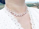 Double-Strand Natural Pink Freshwater Pearl Necklace 42cm – 8mm Beads with Rose S925 Sterling Silver Clip