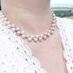 Double-Strand Natural Pink Freshwater Pearl Necklace 42cm – 8mm Beads with Rose S925 Sterling Silver Clip