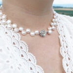 Double-Strand Natural White Freshwater Pearl Necklace 41cm – 9mm Beads with Flower S925 Sterling Silver Clip