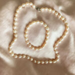 Natural Freshwater Orange Pearl Necklace & Bracelet Set – 10×8 mm Pearls, S925 Rose Flower Clasp, 45 cm Necklace, 20 cm Bracelet