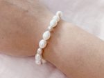 Natural White & Lavender Freshwater Pearl Elastic Bracelet – Baroque Pearl Stretch Bracelet for Women, Elegant Pearl Jewelry