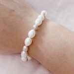 Natural White & Lavender Freshwater Pearl Elastic Bracelet – Baroque Pearl Stretch Bracelet for Women, Elegant Pearl Jewelry